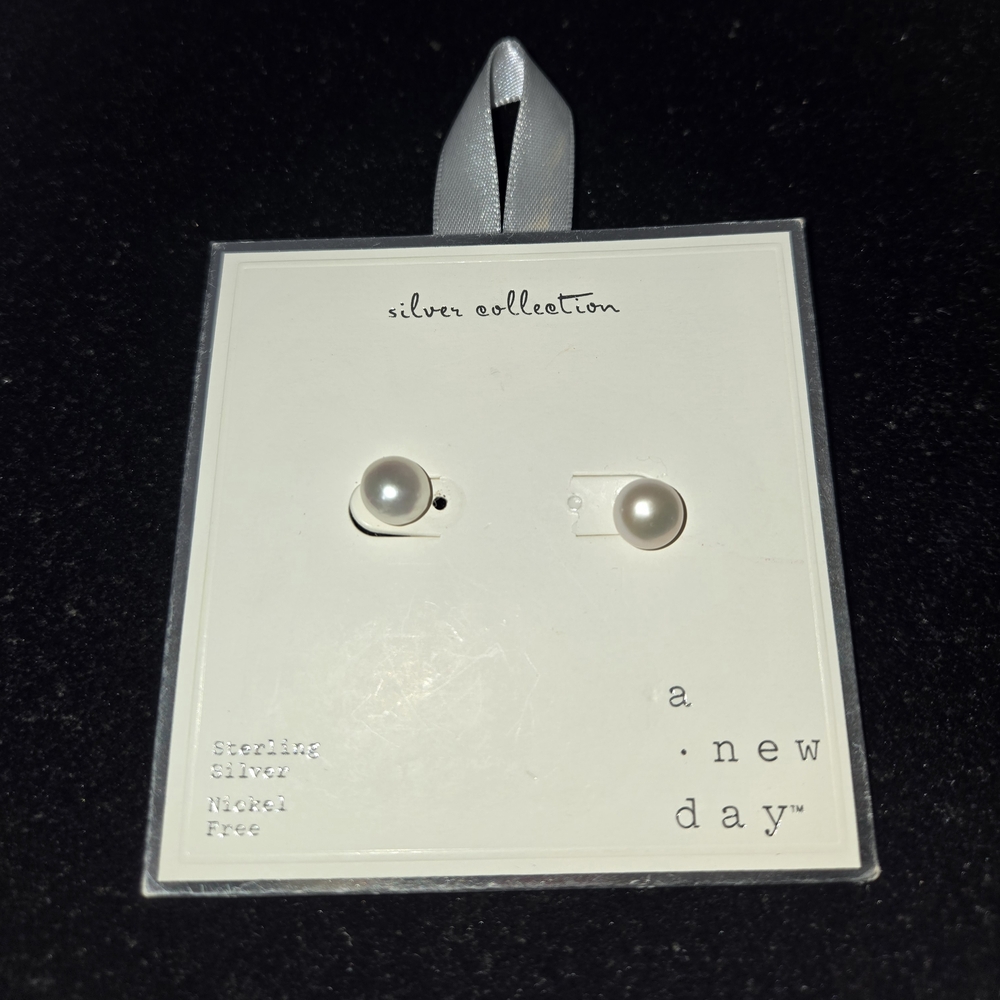Sterling Silver Pearl Earrings, New With Tags